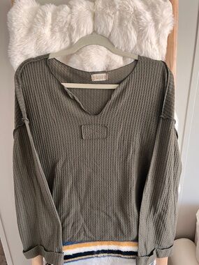 Altar'd State Olive Green Waffle Long Sleeve Top